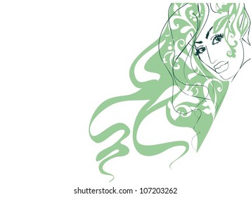 VECTOR Background with a portrait of the beautiful young girl