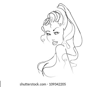 VECTOR Background with a portrait of the beautiful young girl