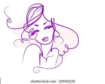 VECTOR Background with a portrait of the beautiful young girl