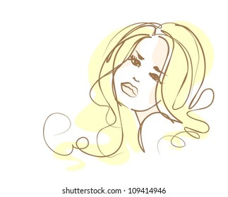 VECTOR   background with a portrait of the beautiful young girl