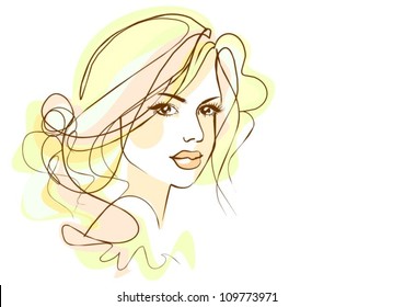 VECTOR Background with a portrait of the beautiful young girl