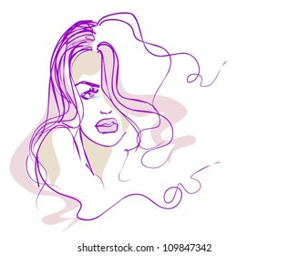 VECTOR Background with a portrait of the beautiful young girl