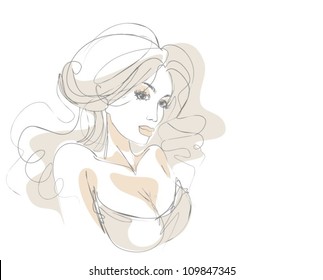 VECTOR Background with a portrait of the beautiful young girl