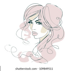 VECTOR Background with a portrait of the beautiful young girl