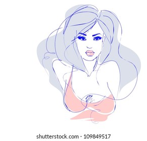 VECTOR Background with a portrait of the beautiful young girl