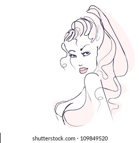 VECTOR Background with a portrait of the beautiful young girl