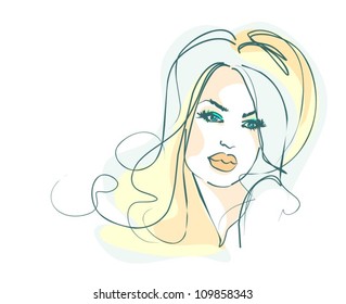 VECTOR Background with a portrait of the beautiful young girl