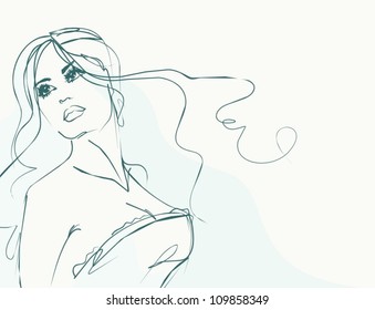 VECTOR Background with a portrait of the beautiful young girl