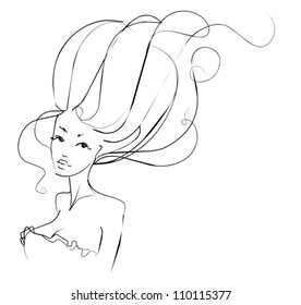 VECTOR   background with a portrait of the beautiful young girl