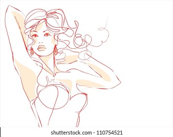 VECTOR   background with a portrait of the beautiful young girl