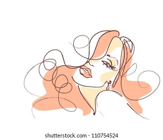 VECTOR   background with a portrait of the beautiful young girl