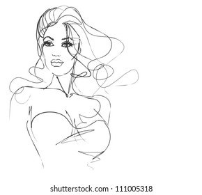 VECTOR   background with a portrait of the beautiful young girl