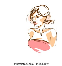 VECTOR Background with a portrait of the beautiful young girl
