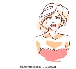 VECTOR Background with a portrait of the beautiful young girl