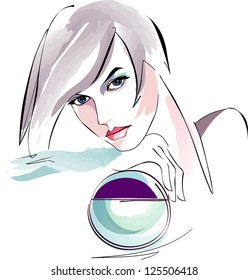 VECTOR background with a portrait of the beautiful young girl