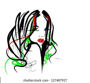 VECTOR   background with a portrait of the beautiful young girl