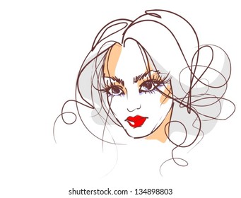 VECTOR background with a portrait of the beautiful young girl