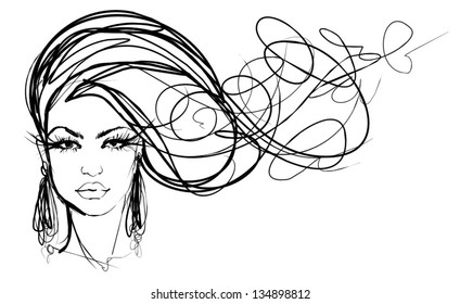 VECTOR background with a portrait of the beautiful young girl