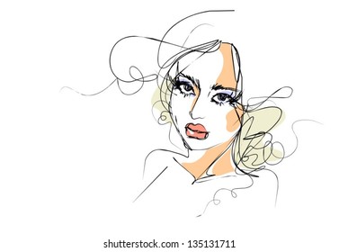 VECTOR background with a portrait of the beautiful young girl