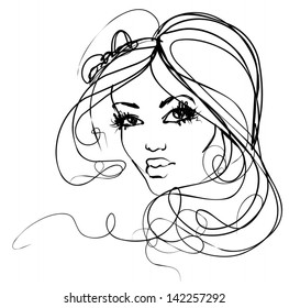 VECTOR background with a portrait of the beautiful young girl