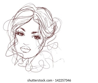 VECTOR background with a portrait of the beautiful young girl