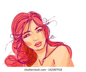 VECTOR background with a portrait of the beautiful young girl
