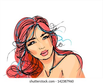 VECTOR background with a portrait of the beautiful young girl