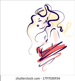 VECTOR Background with a portrait of the beautiful young girl