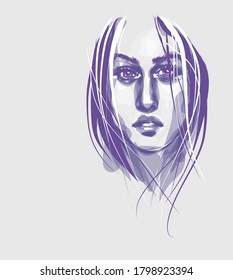 Fondo del VECTOR con un retrato de la bella joven