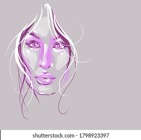 VECTOR Background with a portrait of the beautiful young girl