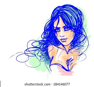    VECTOR Background with a portrait of the beautiful young girl
