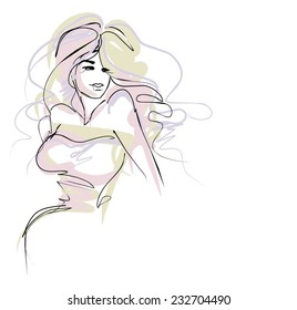   VECTOR background with a portrait of the beautiful young girl