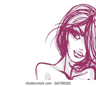    VECTOR background with a portrait of the beautiful young girl