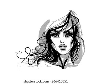 VECTOR Background with a portrait of the beautiful young girl