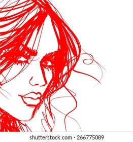 VECTOR Background with a portrait of the beautiful young girl