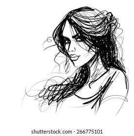 VECTOR Background with a portrait of the beautiful young girl