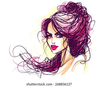 VECTOR background with a portrait of the beautiful young girl