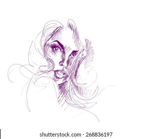 VECTOR background with a portrait of the beautiful young girl