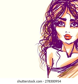 VECTOR Background with a portrait of the beautiful young girl