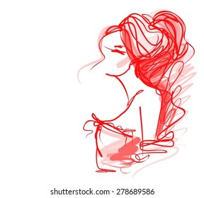 VECTOR Background with a portrait of the beautiful young girl