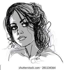 VECTOR Background with a portrait of the beautiful young girl
