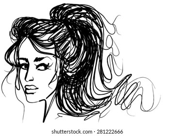 VECTOR Background with a portrait of the beautiful young girl