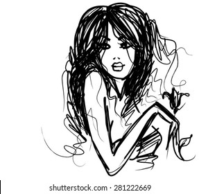 VECTOR Background with a portrait of the beautiful young girl