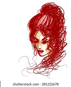 VECTOR Background with a portrait of the beautiful young girl