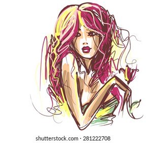 VECTOR Background with a portrait of the beautiful young girl