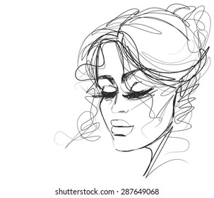 VECTOR Background with a portrait of the beautiful young girl