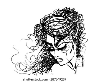 VECTOR Background with a portrait of the beautiful young girl