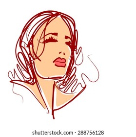VECTOR Background with a portrait of the beautiful young girl