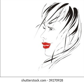 VECTOR Background with a portrait of the beautiful young girl