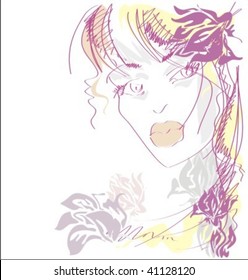 VECTOR  Background with a portrait of the beautiful young girl